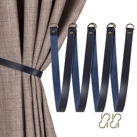Home Queen Leather Curtain Tie Backs, Outdoor Drape Holder Holdbacks Tiebacks with Wall Hooks, 4 Pack, Navy Blue
