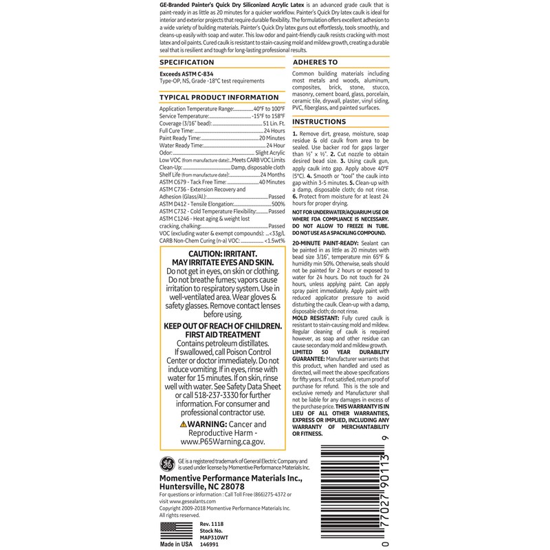 GE Painter's Quick Dry 10.1 Oz. White Siliconized Acrylic Latex