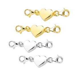 DHWEKU Heart Magnetic Clasp Chain 925 Sterling Silver Bracelet Clasp Magnetic Clasp for Chains Necklace Bracelet DIY Jewellery Making Accessories, Chain Clasp, Magnetic Clasp Chain, 4 Pieces