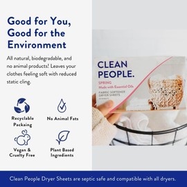 The Clean People Fabric Softener Sheets - Dryer Sheets - Softens & Removes Static Cling - Vegan Laundry Softener, Essential Oils - Spring 360 Pack