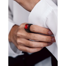 Bandmax Ruby Ring for Men Black Stainless Steel Red Gemstone Ring Princess Cut Cubic Zirconia Ring Mens Pinky Ring Cocktail Chunky Ring Signet Band Ring Size 10