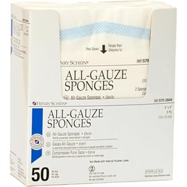 Henry Schein Premium 100% Cotton All-Gauze Sponge 4x4 8 Ply Sterile Square for Wound Care & Home First Aid Kits - 50/Box