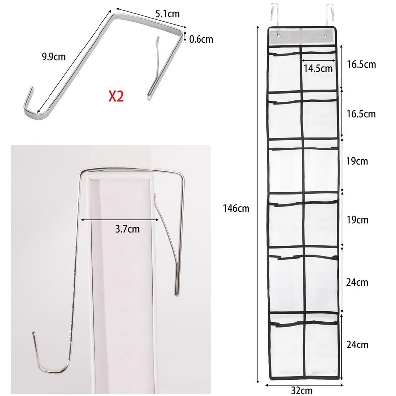 Extra Large Hanging Shoe Storage Organizer, 12 Grey Mesh Pockets