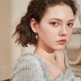 JDONL Boho Cross Dangle Drop Earrings Dainty Birthstone Earring Jewelry Birthday Gifts for Her Women, Large, Metal, No Gemstone