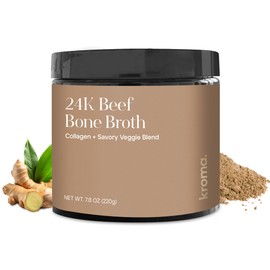Kroma 24K Beef Bone Broth Powder - 10 Servings Jar, 7.8 Oz – 100% Grass Fed Gluten Free Powder - Collagen-Rich High Protein Broth w/Organic Ingredients - Animal Based Protein for Gut Health & Joint Support