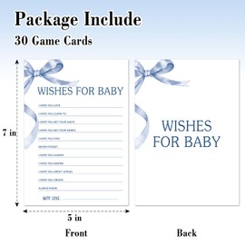 TRKAE Wishes for Baby - Baby Shower Game Set, 30 Blue Bow Baby Shower Game Cards, Game Cards for Baby Announcement Gender Reveal, Baby Shower Party & Activities Supplies -B18