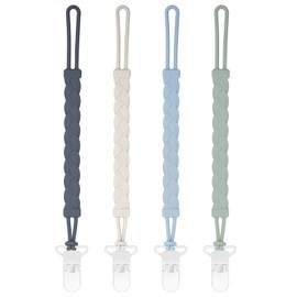 Stylish Silicone Pacifier Clips, 4-Pack Pacifier Holder with Flexible Woven Rope Design, 100% Food Grade Silicone, Safe Essentials for Newborns Baby Boys and Girls