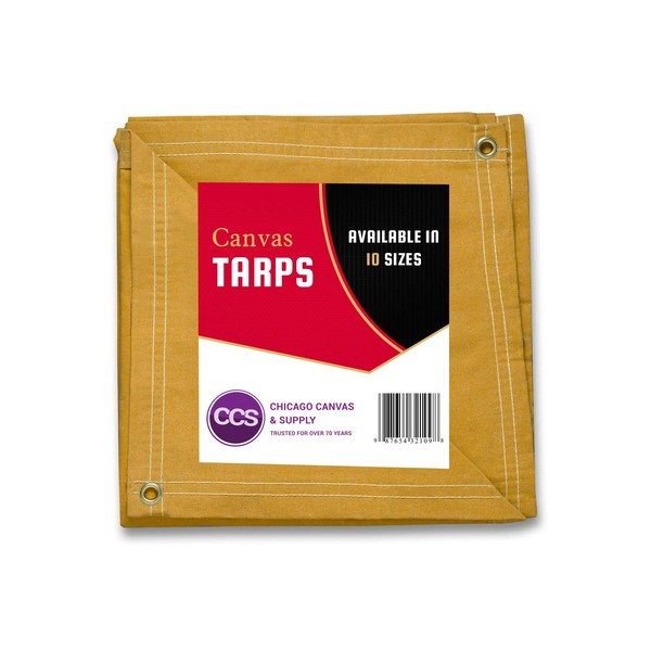 Heavy Duty Waterproof Canvas Tarp by CCS CHICAGO CANVAS & SUPPLY – Extra Durable Multipurpose Camping Tarp Cover with Rustproof Grommets for Industrial & Commercial Use, Gold, 8 by 12 Feet