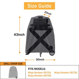 Waterproof Cover for Ninja Woodfire Outdoor Grill on Stand, Compatible with Ninja Smoker Grill OG701 OG751 OG700 Series, All-Weather Model, 600D Oxford Cloth, Tear-Proof, Windproof.