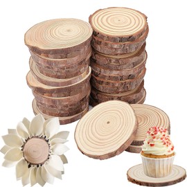ZOENHOU 30 PCS 5.1-5.5 Inch Natural Wood Slices, 13-14cm Unfinished Round Wood Disc Coasters Wooden Slice with Bark for Centerpieces Table DIY Craft Art Painting Wedding Rustic Decoration Christmas