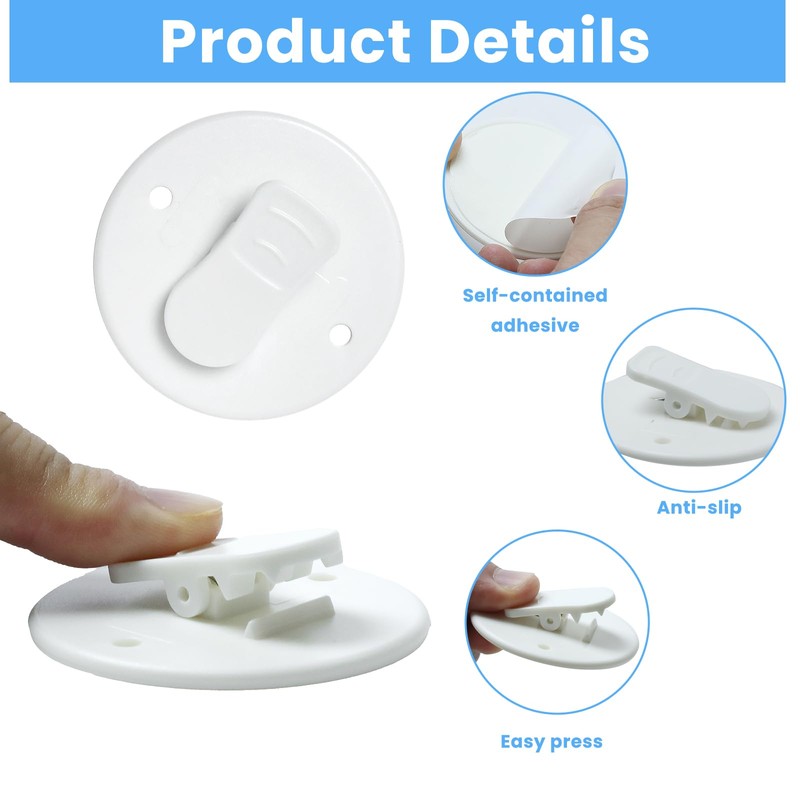 6 Pack Shower Curtain Clips, Self Adhesive White Shower Splash