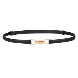 JASGOOD Women Skinny Leather Belt Adjustable Thin Waist Belt Fashion Buckle Belt for Dress,black