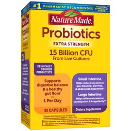 Nature Made Probiotics for Digestive Health Extra Strength 15 Billion CFU from Live Cultures, Probiotics for Women and Men, 30 Probiotic Capsules, 30 Day Supply