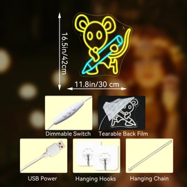 WEDXIXI Pencil Mouse Neon Sign Yellow Led Neon Signs Classroom Neon Lights for Wall Decor Dimmable Light Up Sign for Classroom Bookstore Library Bookish Museum Teen Gifts (USB Powered 5V/2A)