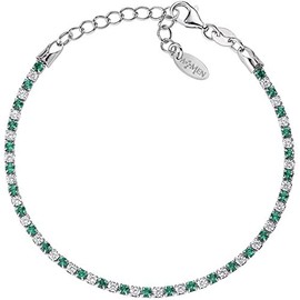 Amen BTABBVE16 Women's Two Tone Bracelet with White and Green Stones