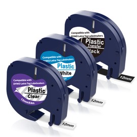 3 Pack Compatible with Dymo Letratag Refills Plastic Clear Label Tape 1/2" x 13' Replacement for Dymo Label Maker Refills for Letra Tag LT 100H 100T QX50 Handheld Label Maker,Black/Clear/White