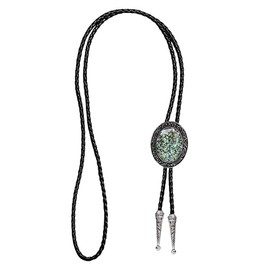Coral Opal Turquoise Opal Bola Bolo Tie for Men Women Leather Rope Wedding Necklace Western Cowboy Necktie (Opal Stone)