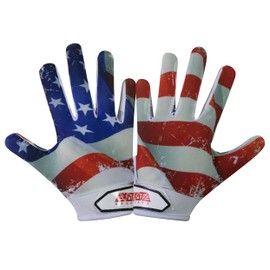 Exotic Sports Youth Football Gloves with American Flag American Reciever Football Gloves for Adult Men Women and Boys with Super Sticky Silicone Grip Palms Ultimate Performance Booster (Youth Medium)