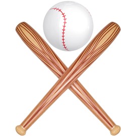 Lewtemi 3 Pcs Set of Inflatable Baseball Bat Beach Ball Including 2 Inflatable Baseball Bat and Beach Pool Ball, Halloween Party Favors for Pool(Wood Color)