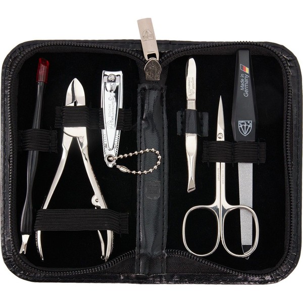 3 Swords Germany - brand quality 6 piece manicure pedicure grooming kit set genuine leather case black, Made in Germany