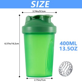 SHENGRUI Protein Shaker Bottle 400ml with Stainless Steel Mixing Ball Easy to Grip & Temperature Safe Leakproof Flip On Lid Supplement Shaker Bottle for Gym Sports Workout