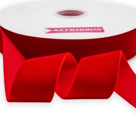 KLTRIBBON - Cinta de terciopelo de nailon de una cara, carrete de 1 1/2 pulgadas x 25 yardas (rojo)