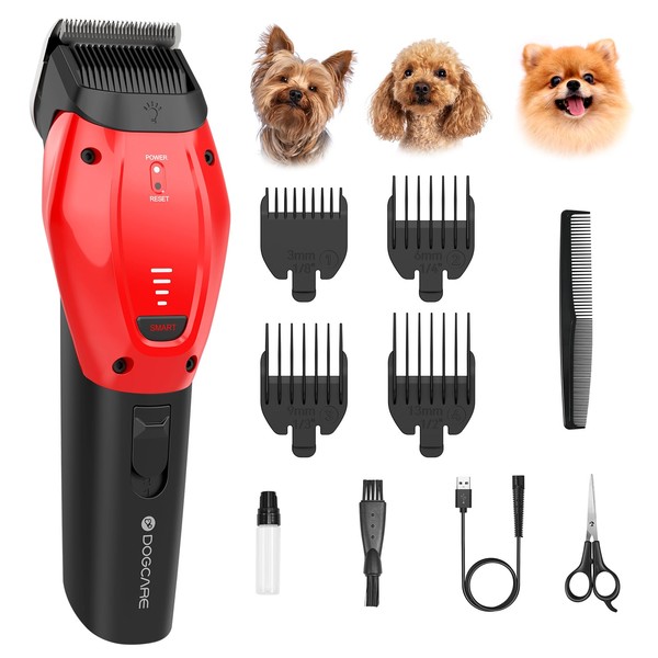 DOG CARE Smart Dog Clippers for Grooming with 3 Speeds, Auxiliary Light, Cordless Professional Clippers, Low Noise Rechargeable Heavy-Duty Pet Hair Shaver for Cat 2023 Upgraded