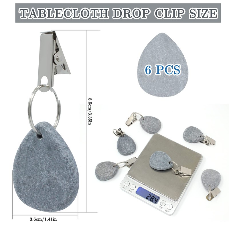 Wkmamo Set of 6 tablecloth weights stone with clip, tablecloth