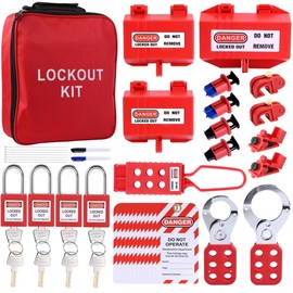 Lockout Tagout Kit Safety Electrical Loto, Clamp-On Circuit Breaker Lockout, Electrical Plug Device, Lockout Hasp, Padlock, Loto Tag with Tool Bag - Suitable for Electrical/Industrial/Mechanical