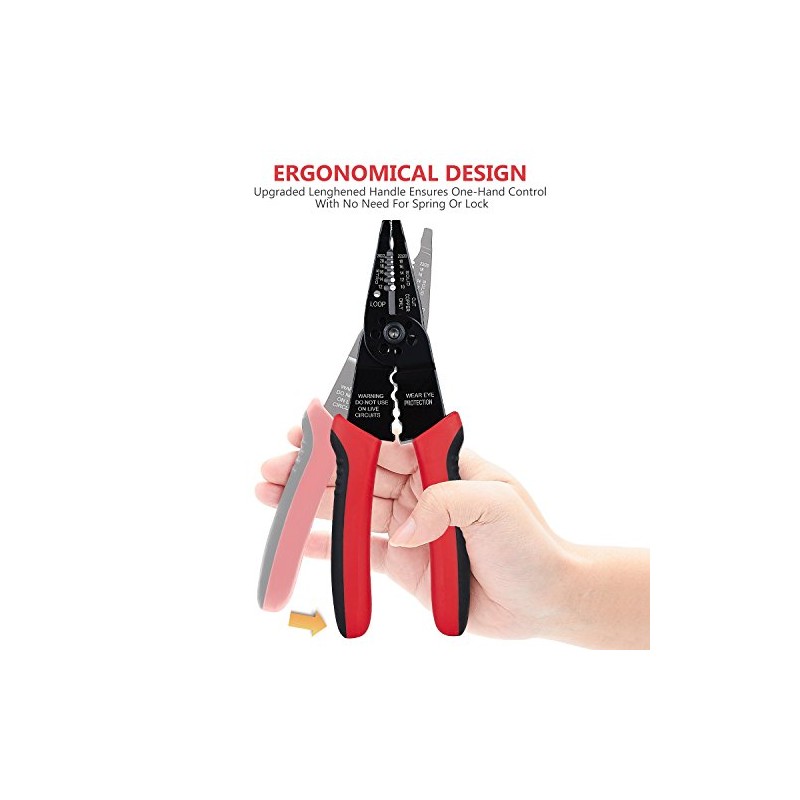 WGGE WG-015 Professional 8-inch Wire Stripper/Crimping Tool, Cable Cutter/Crimper, Wiring