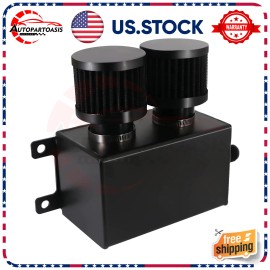 VEHITO Black Universal AN10 1.2L Twin Baffle Dual Filter Engine Oil Catch Can Tank