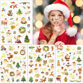 118 Pieces Temporary Christmas Tattoos for Kids Fake Tattoo Stickers with Santa Claus, Rudolph, Christmas Tree, Snowman, Christmas Hat, Stocking for Christmas Party Gifts