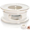Nagpew Ceramic Teapot Warmer, Gold Rim Teapot Heater with Tealight