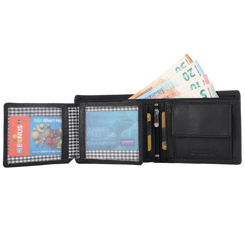 Manza Men's Wallet Genuine Leather Wallet RFID Protection Zip Compartment