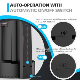 BOMGIE 1/3 HP Automatic Water Pump, 2250GPH Submersible Utility Pump with 3/4” Garden Hose Check Valve Adapter Portable Electric Sump Pump Removal for Pool Draining Basement Hot Tubs Garden UTL-336PE