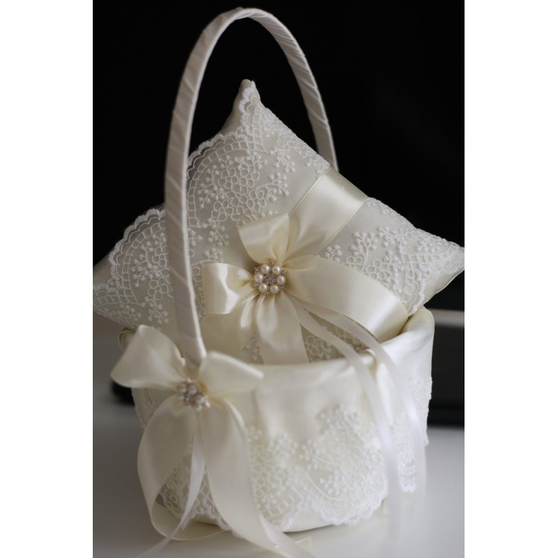 Alex Emotions Ivory Flower Girl Basket and Ring Bearer Pillow