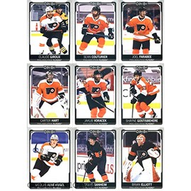 2021-22 O-Pee-Chee Philadelphia Flyers Team Set (No SPs) of 16 Cards: Claude Giroux(#22), Sean Couturier(#25), Joel Farabee(#43), Carter Hart(#108), Jakub Voracek(#111), Shayne Gostisbehere(#348), Nicolas Aube-Kubel(#380), Travis Sanheim(#382), Brian Ell