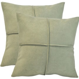 16 x 16 Sage Green Throw Pillow Covers Set of 2 Faux Suede Soft Leather Like Decorative Square Pillowcases for Couch Sofa Couch Chairs Vegan Suede Cushion Covers Rustic Modern Farmhouse Home Decor