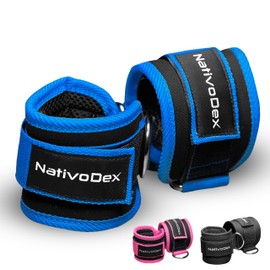 NativoDex Foot Strap Cable Pull (Pack of 2) - Ankle Strap Discs Strength Training Foot Cuffs with 2 D-Rings - Ankle Straps for Gym Fitness Training (Blue)