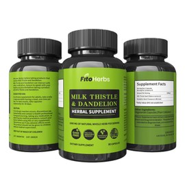 FitoHerbs Milk Thistle & Dandelion 1000Mg - Digestive Health Support - Liver Detox and Repair Capsules - Vegan Milk Thistle Herbal Supplements - High-Potency Antioxidant Pills - 90 Count