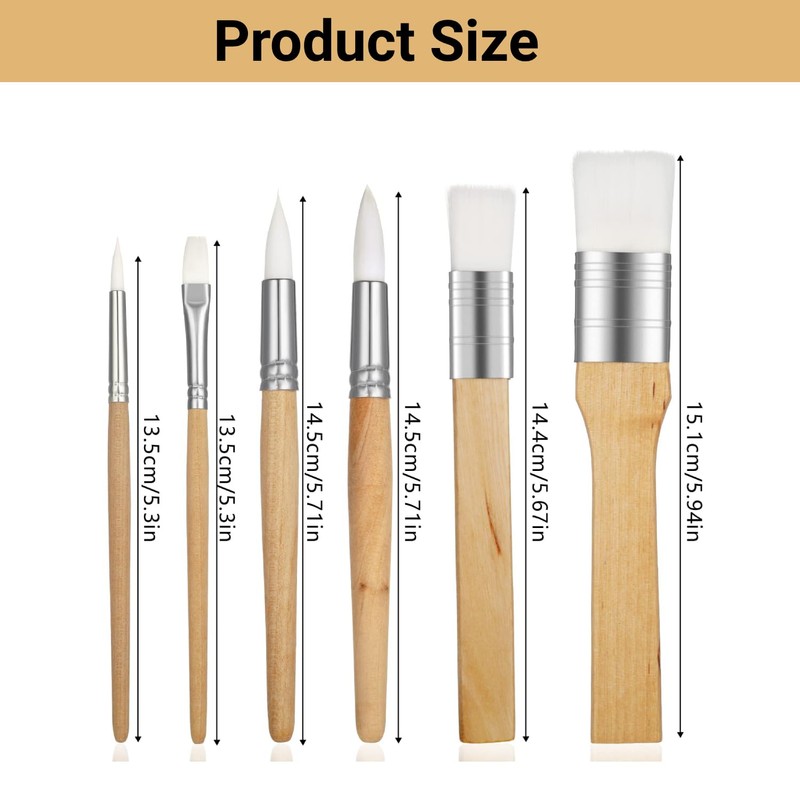 Set of 6 Artist Paint Brushes, Wooden Paint Brushes and