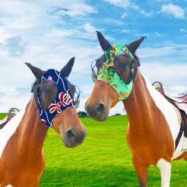 Super Comfort Fly Marsks for Horses of 2pcs Set-Horse FlyMask with Ears- Elasticity Fly Mask with UV Protection（Size：L