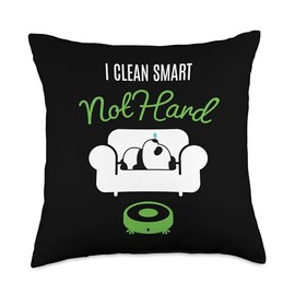 Robot Vacuum Cleaner Robot Vacuum Cleaner Clothing I Clean Smart Not Hard I Panda Sleep Robot Vacuum Cleaner Throw Pillow, 18x18, Multicolor