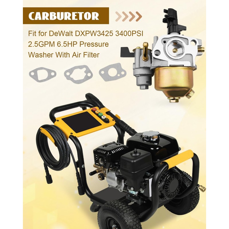 JUWEVAZU Carburetor Kit Fit for DeWalt DXPW3425E DXPW3425 3400PSI 2.5GPM