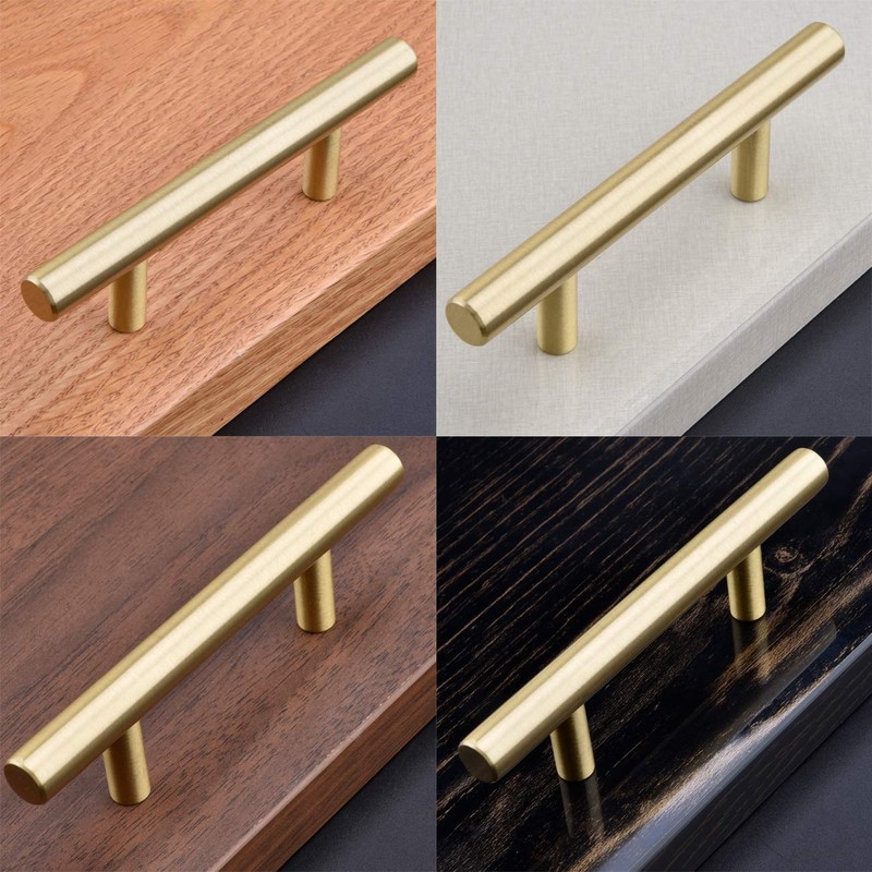 QogriSun 2-Pack Solid Brass T Bar Cabinet Handles, 5-Inch Hole