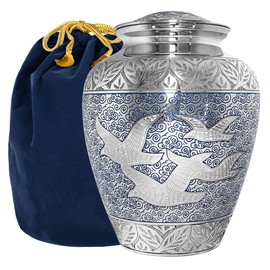 Trupoint Memorials Cremation Urns for Human Ashes, Decorative Burial Urn for Adult Men & Women – Large, Silver Birds
