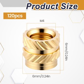 Pack of 120 Threaded Insert M4 Insertion Nuts M4 Screw-In Nut Brass Metric Melting Thread Sleeve Thread Repair Kit Knurled Melting Thread for 3D Printing Accessories Plastic Parts