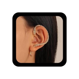 Yienate Gothic Snake Ear Cuff Wrap Earring Gold Animals Crawler Climber Snake Stud Earrings Punk Snake Ear Jacket Piercing Wrap Earring Snake Hanging Statement Left Earrings For Women