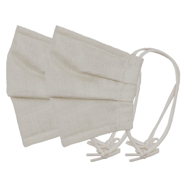 Cluster Cotton Linen Plain, Set of 2, Cloth Mask, Smooth and Cool, Cotton-Hemp Blend, Gauze, Plain, Summer Mask, 3D Construction, Made in Japan, Cuts 99.9% Pollen, Over 93% BFE, High Performance Non-woven Fabric, Filter Included, Nose Wire, For Summer, L