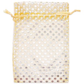 100-Pack 4x6 in Sheer Organza Gift Bags with Drawstring (Medium) - Polka Dot (Gold/Silver) - for Wedding Party Favors, Treats Mesh Pouch by The Display Guys